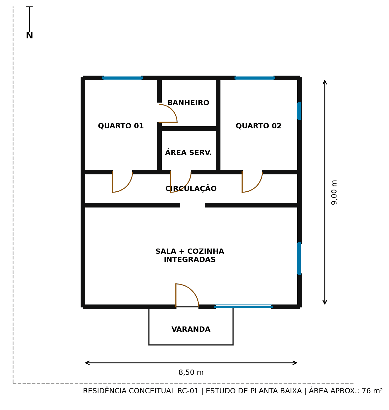 Estudo de planta baixa da Residência Conceitual RC-01