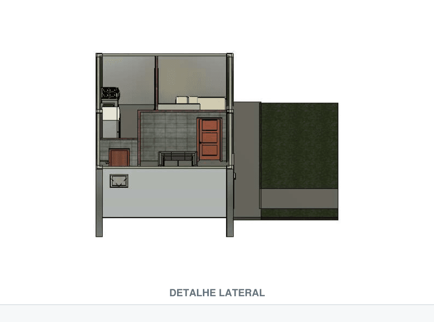 Detalhe lateral do estudo preliminar da Residência Familiar
